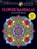 Creative Haven Flower Mandalas Coloring Book : Stunning Designs on a Dramatic Black Background-9780486804699