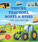 Trucks, Tractors, Boats & Buses Sticker, Color & Activity Book