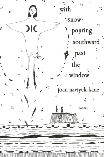 with snow pouring southward past the window