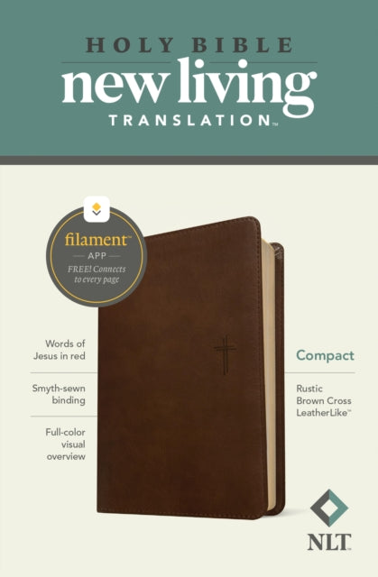NLT Compact Bible, Filament Enabled (LeatherLike, Rustic Brown Cross, Red Letter)