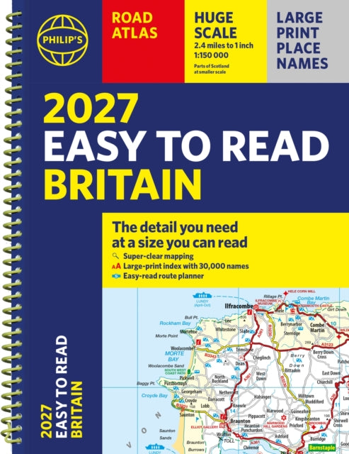 Philip''s 2027 Easy to Read Road Atlas of Britain (A4 Spiral)