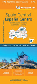 Spain Central, Extremadura, Castilla-La Mancha, Madrid - Michelin Regional Map 576