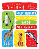 My First 4 In 1 One : Wild Animals, Pet and Farm Animals, Birds, Sea Animals : Padded Board Books-9789387779556